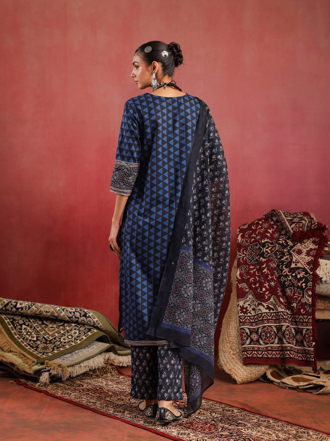 Kaari Sitara | Charcoal Ajrakh Suit Set