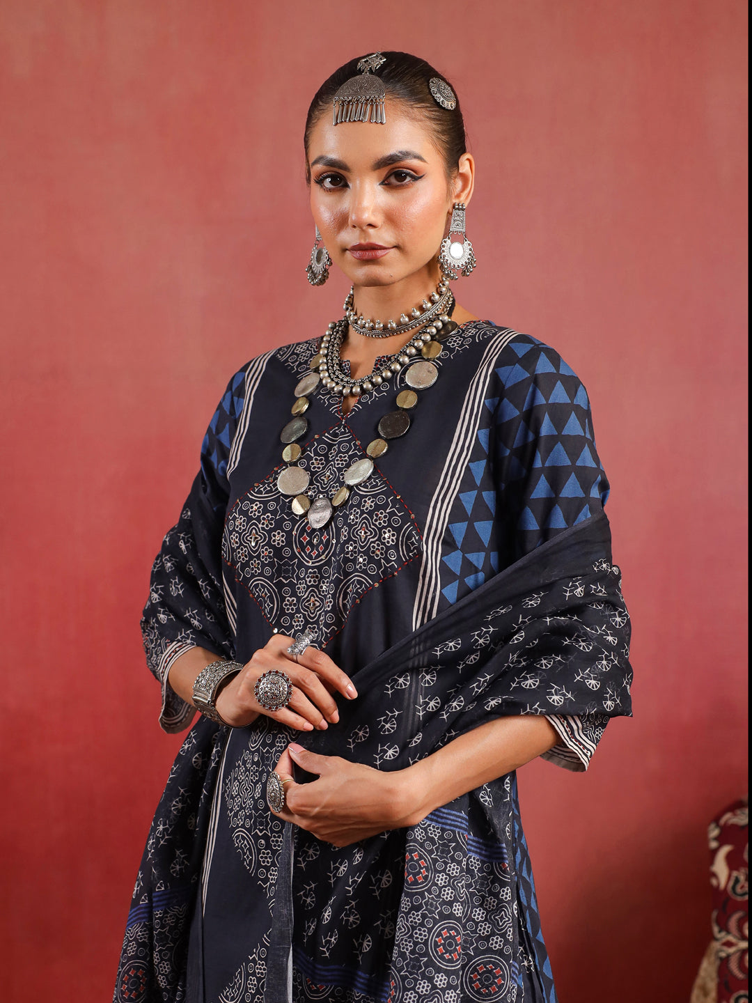 Kaari Sitara | Charcoal Ajrakh Suit Set
