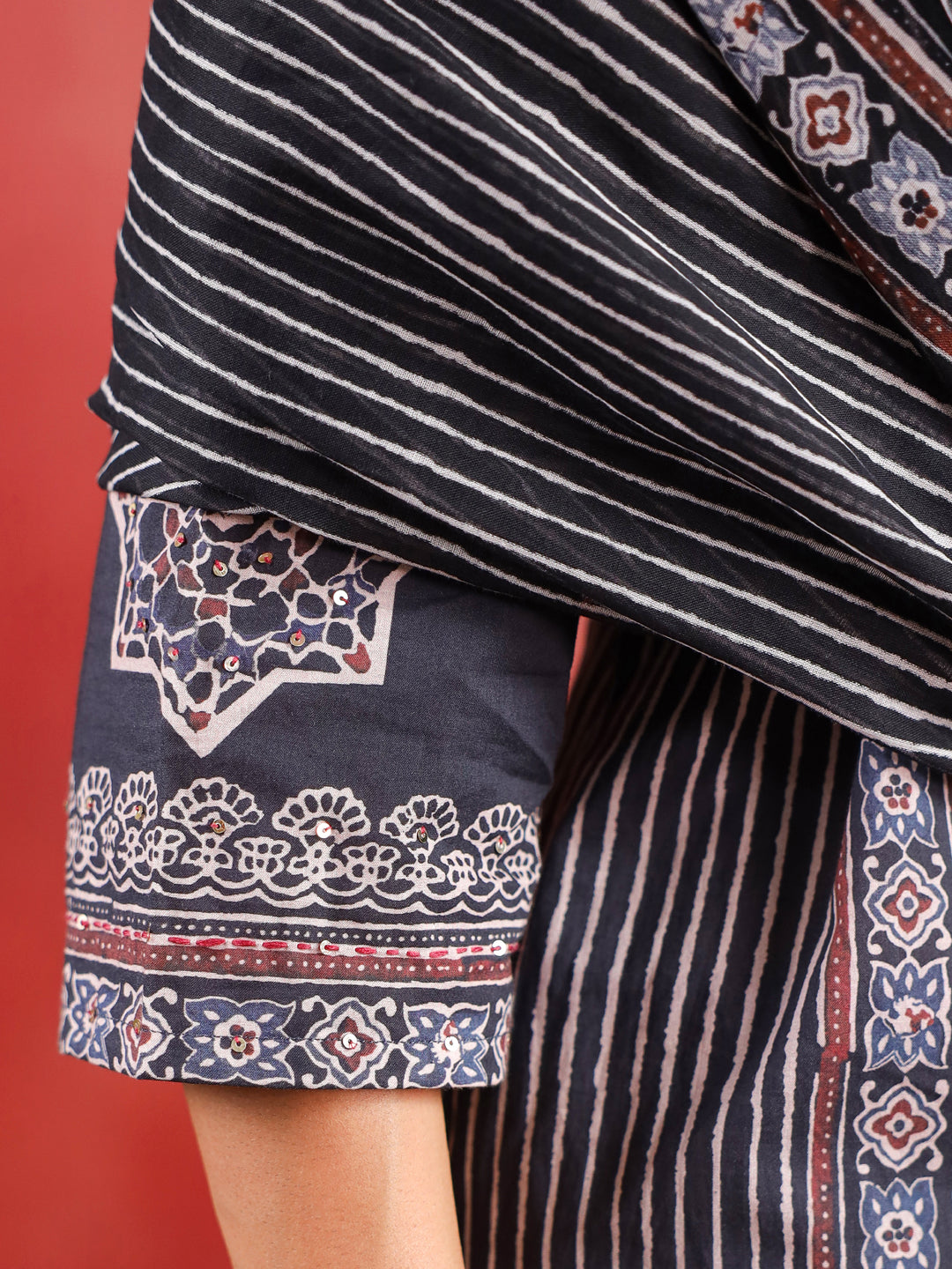 Raahi | Charcoal Ajrakh Suit Set