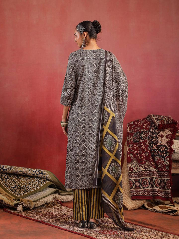 Kaashi | Black Olive Ajrakh Suit Set