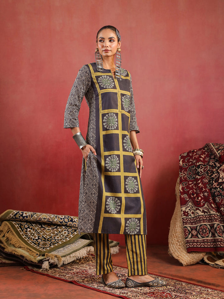 Kaashi | Black Olive Ajrakh Suit Set
