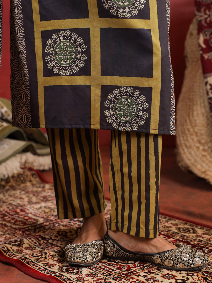 Kaashi | Black Olive Ajrakh Suit Set
