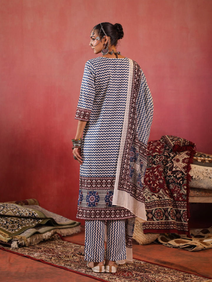 Gulzaar | Pinkish Ivory Ajrakh Suit Set