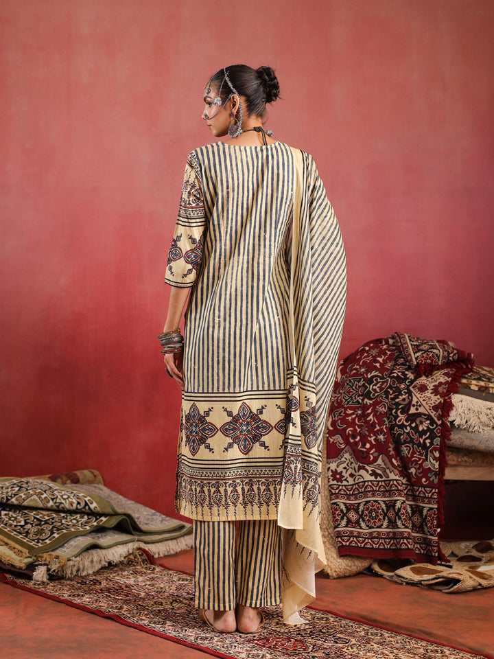 Taabir | Butter Cream Ajrakh Suit Set