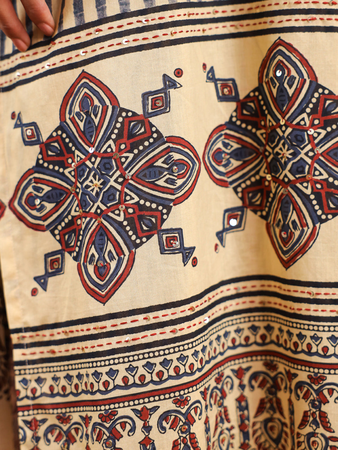 Taabir | Butter Cream Ajrakh Suit Set