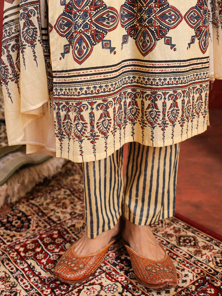 Taabir | Butter Cream Ajrakh Suit Set
