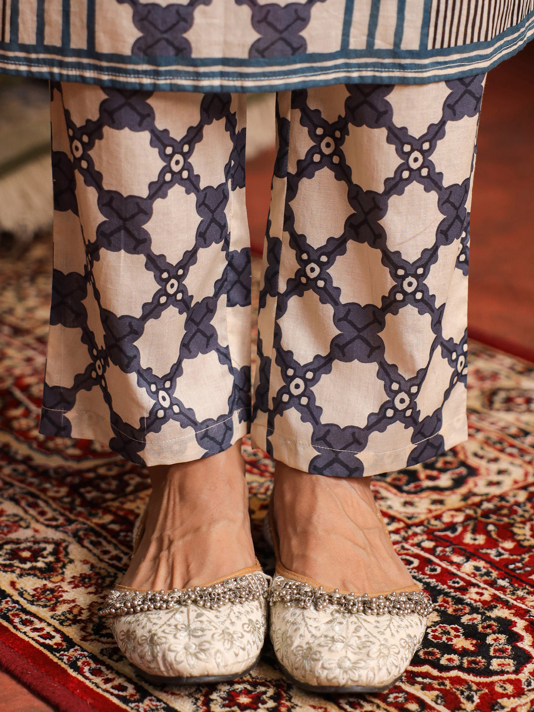 Sehar | Cream Indigo Ajrakh Suit Set