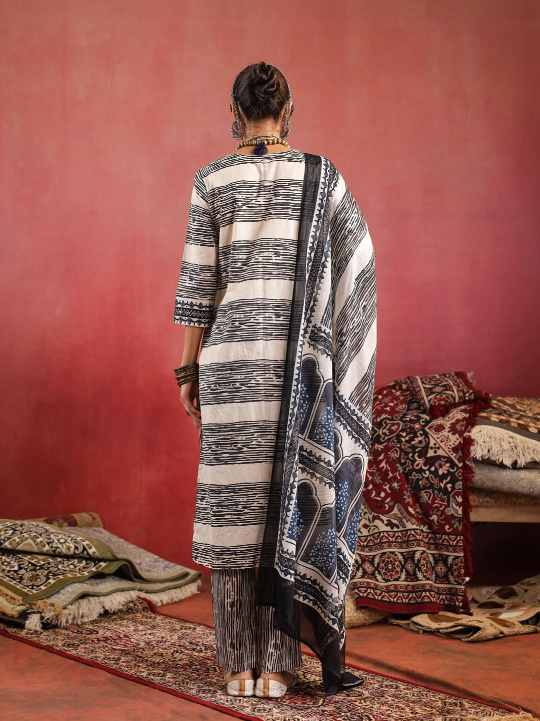 Noor | Beige Indigo Suit Set