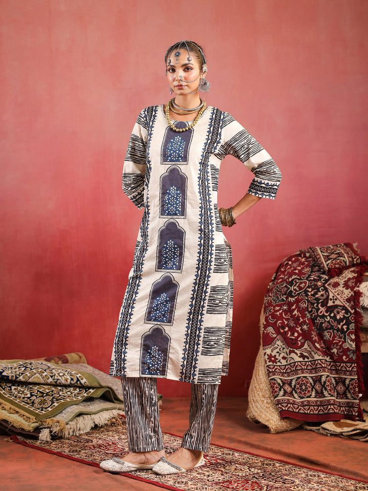 Noor | Beige Indigo Suit Set