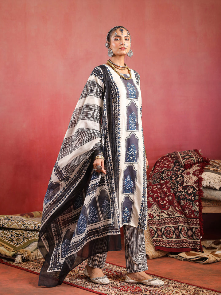 Noor | Beige Indigo Suit Set