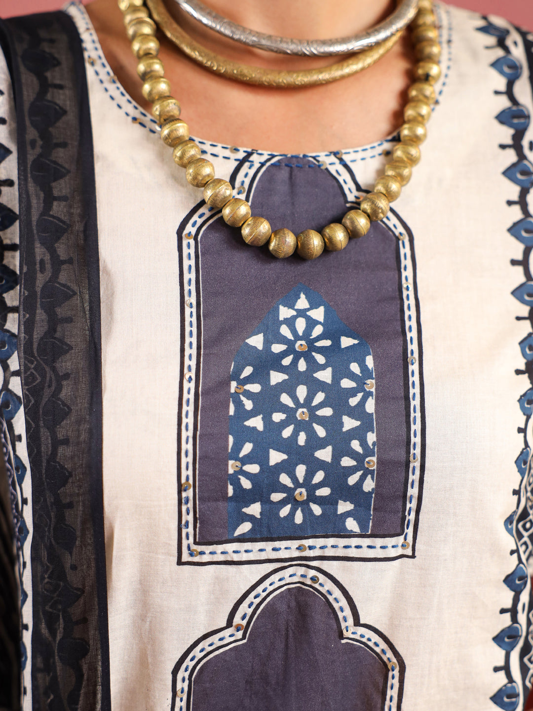 Noor | Beige Indigo Suit Set