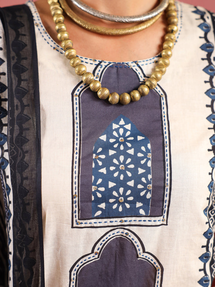 Noor | Beige Indigo Suit Set
