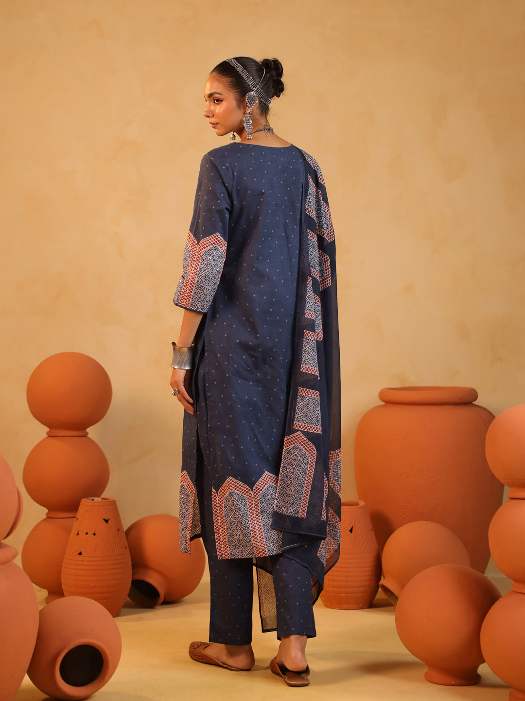 Samira | Midnight Blue Ajrakh Jaal Suit Set