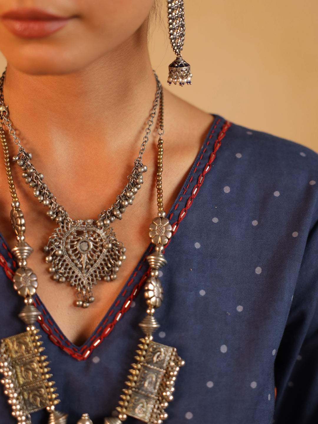 Samira | Midnight Blue Ajrakh Jaal Suit Set