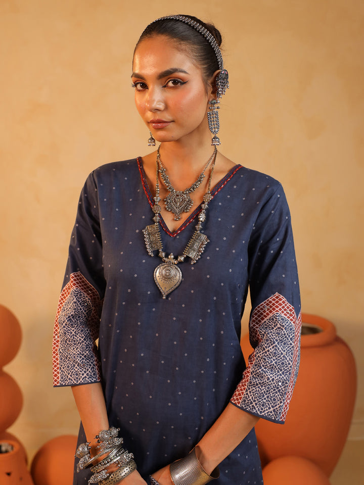 Samira | Midnight Blue Ajrakh Jaal Suit Set