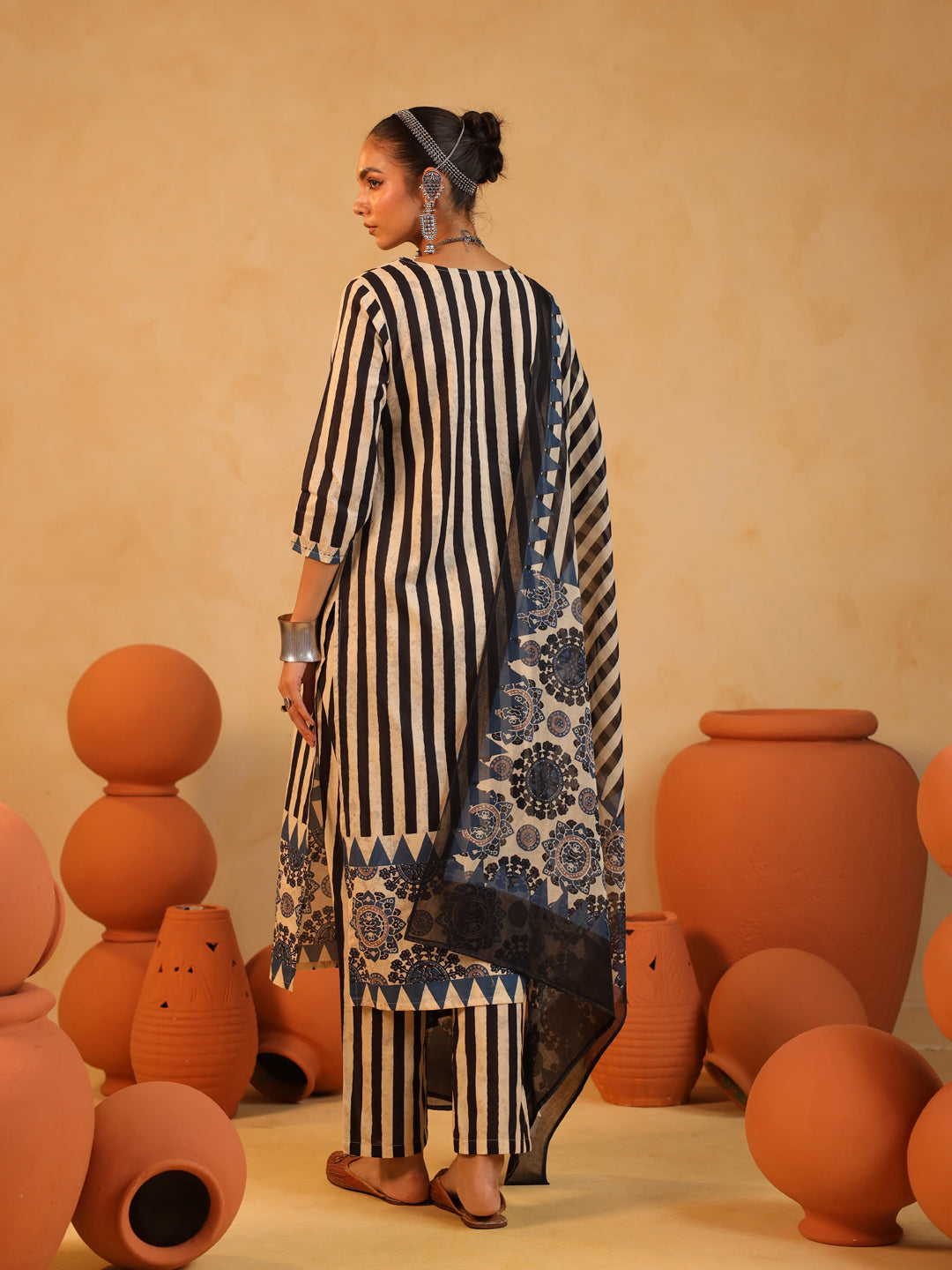 Anaya | Rustic Cream Ajrakh Suit Set