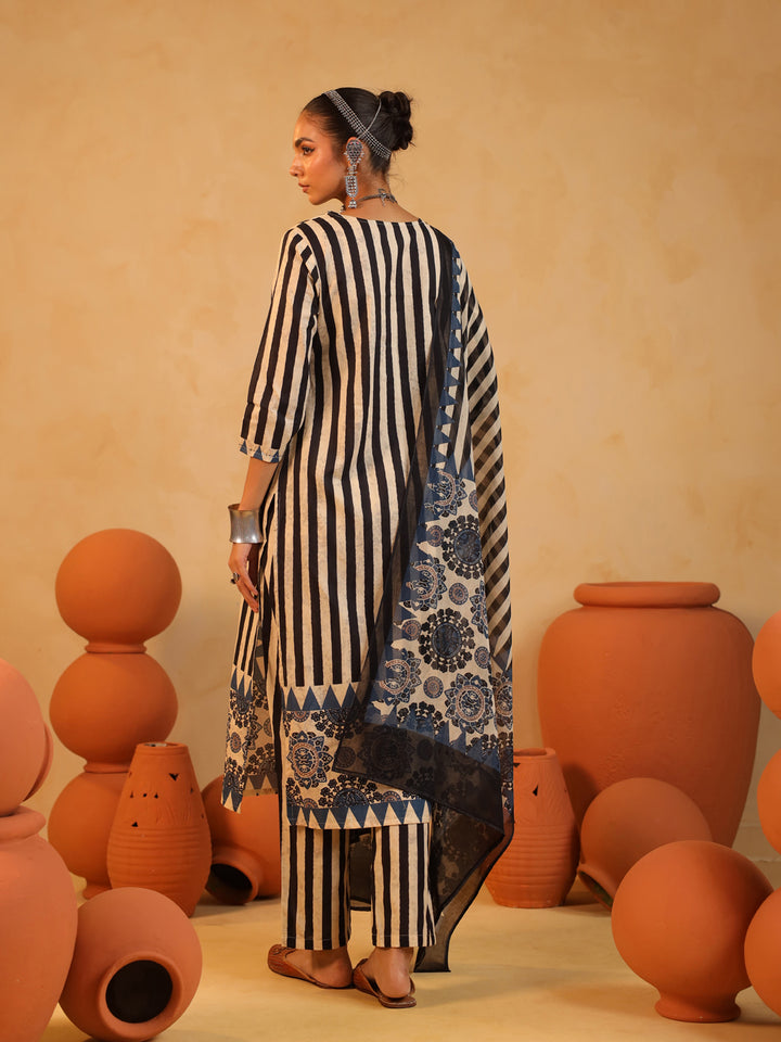 Anaya | Rustic Cream Ajrakh Suit Set