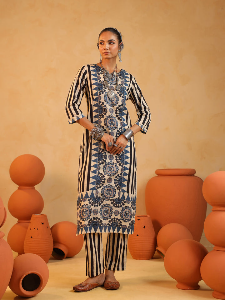 Anaya | Rustic Cream Ajrakh Suit Set