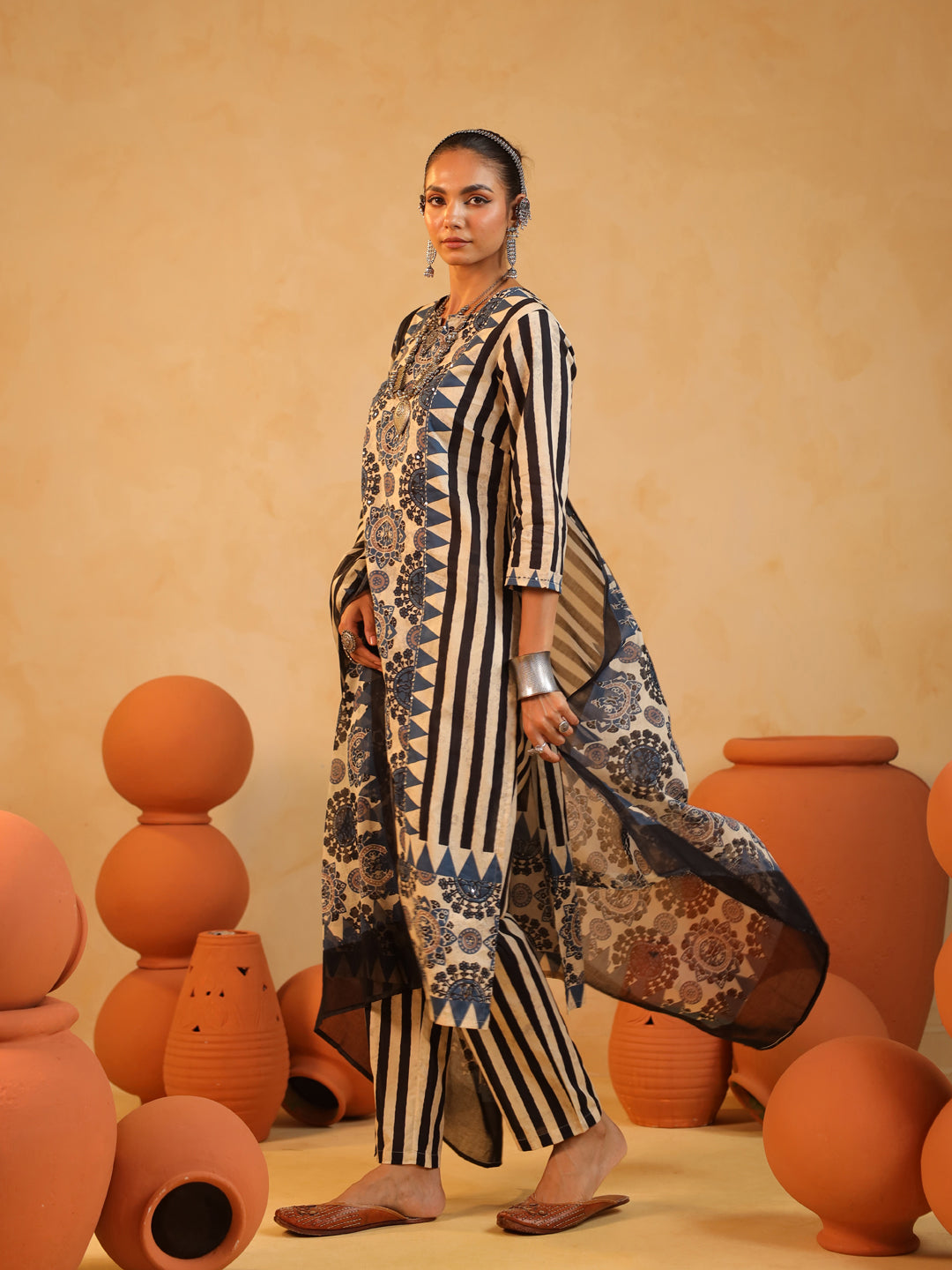Anaya | Rustic Cream Ajrakh Suit Set