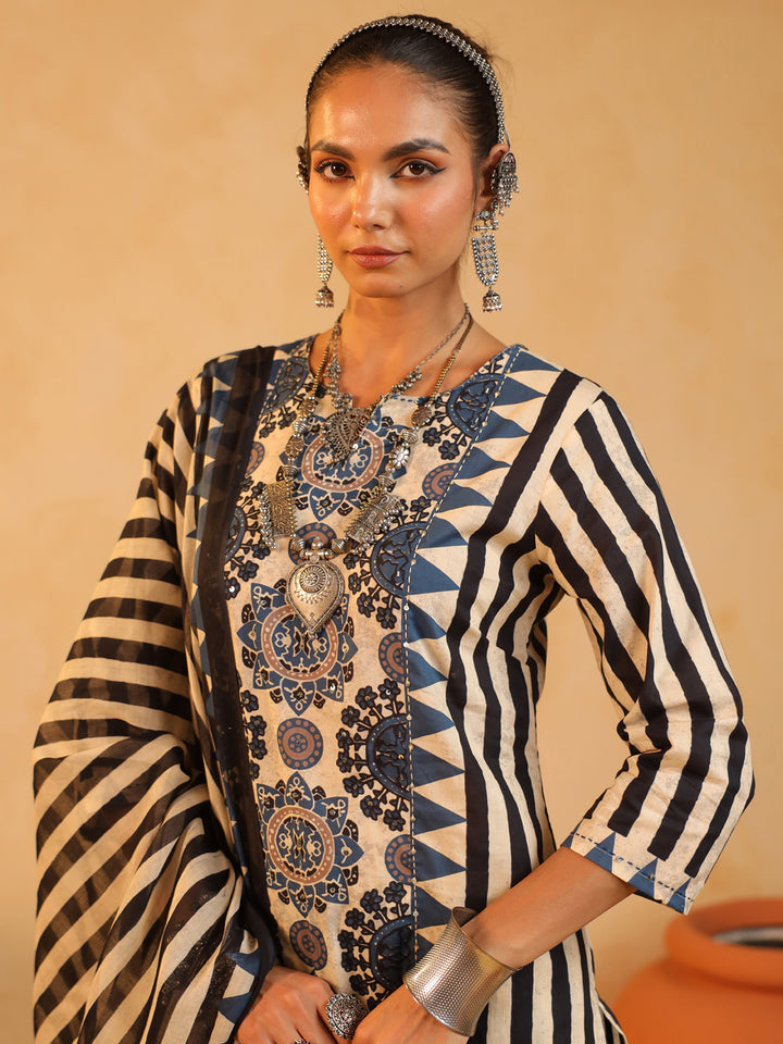 Anaya | Rustic Cream Ajrakh Suit Set
