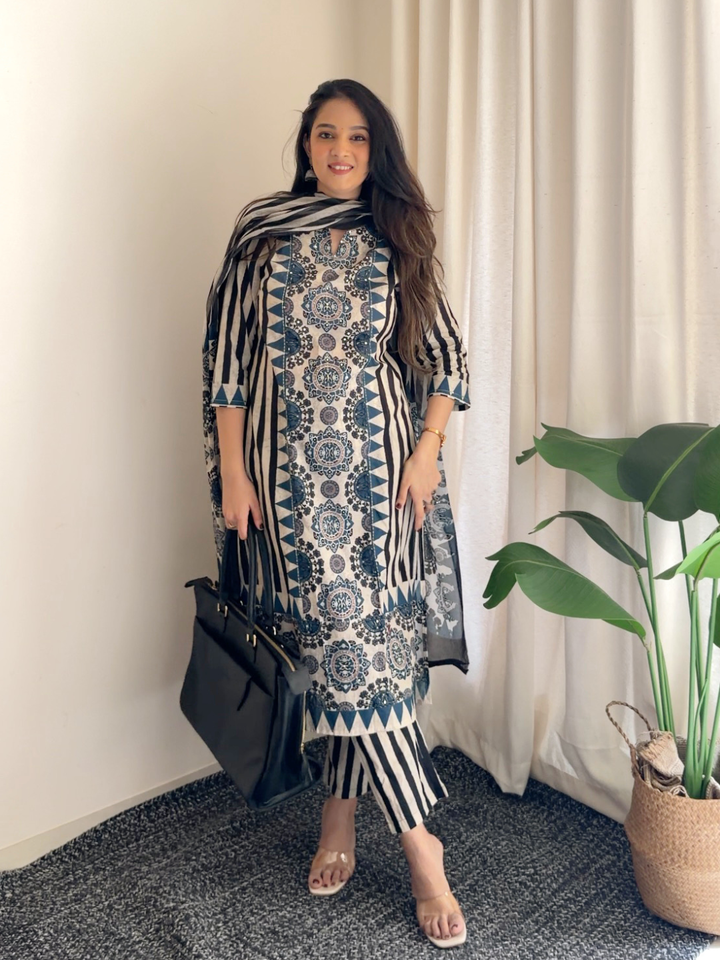 Anaya | Rustic Cream Ajrakh Suit Set