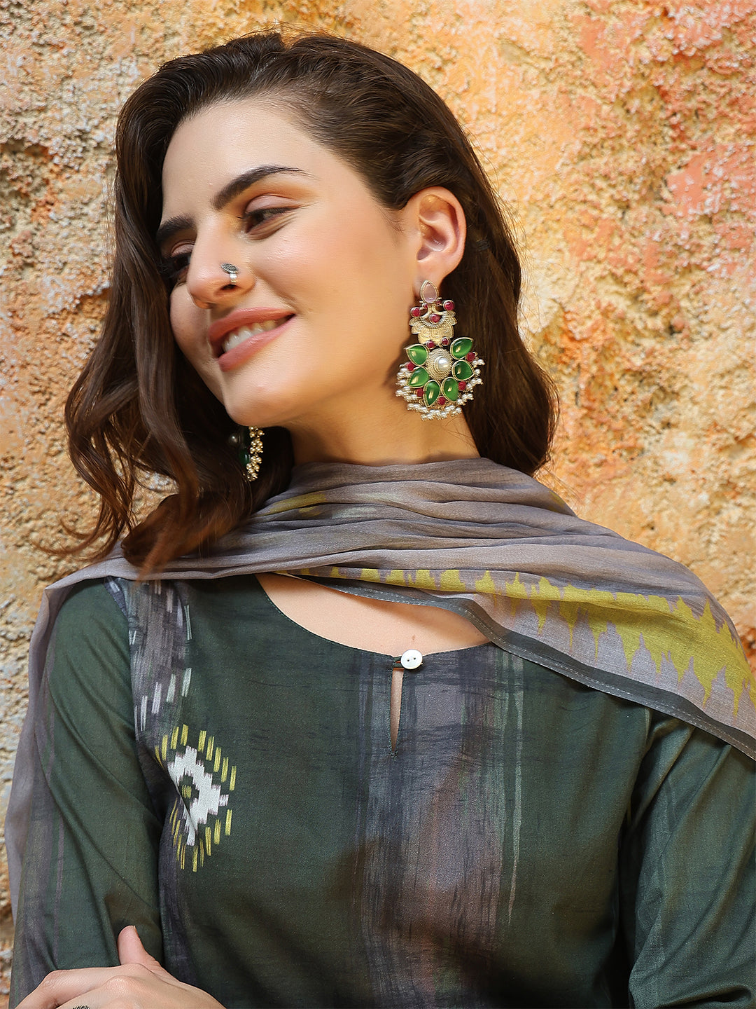 Forest Glow Ikat Suit Set