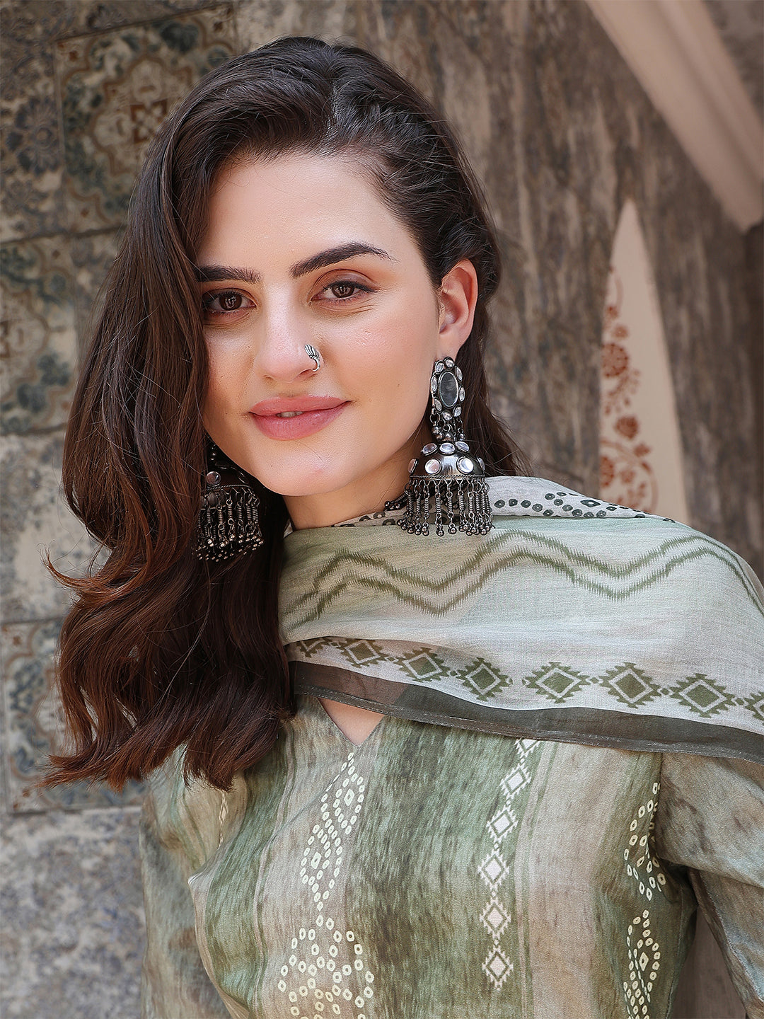 Verdant Grace – Olive Cotton Straight Suit Set