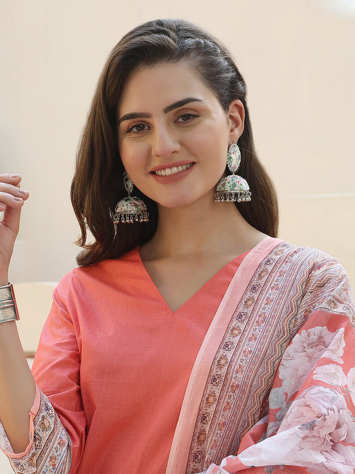 Peach Blossom Grace – Pure Cotton Digital Print Suit Set