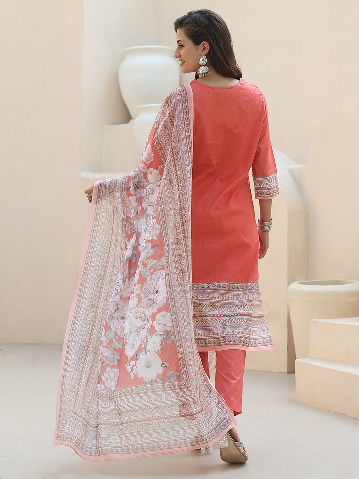 Peach Blossom Grace – Pure Cotton Digital Print Suit Set