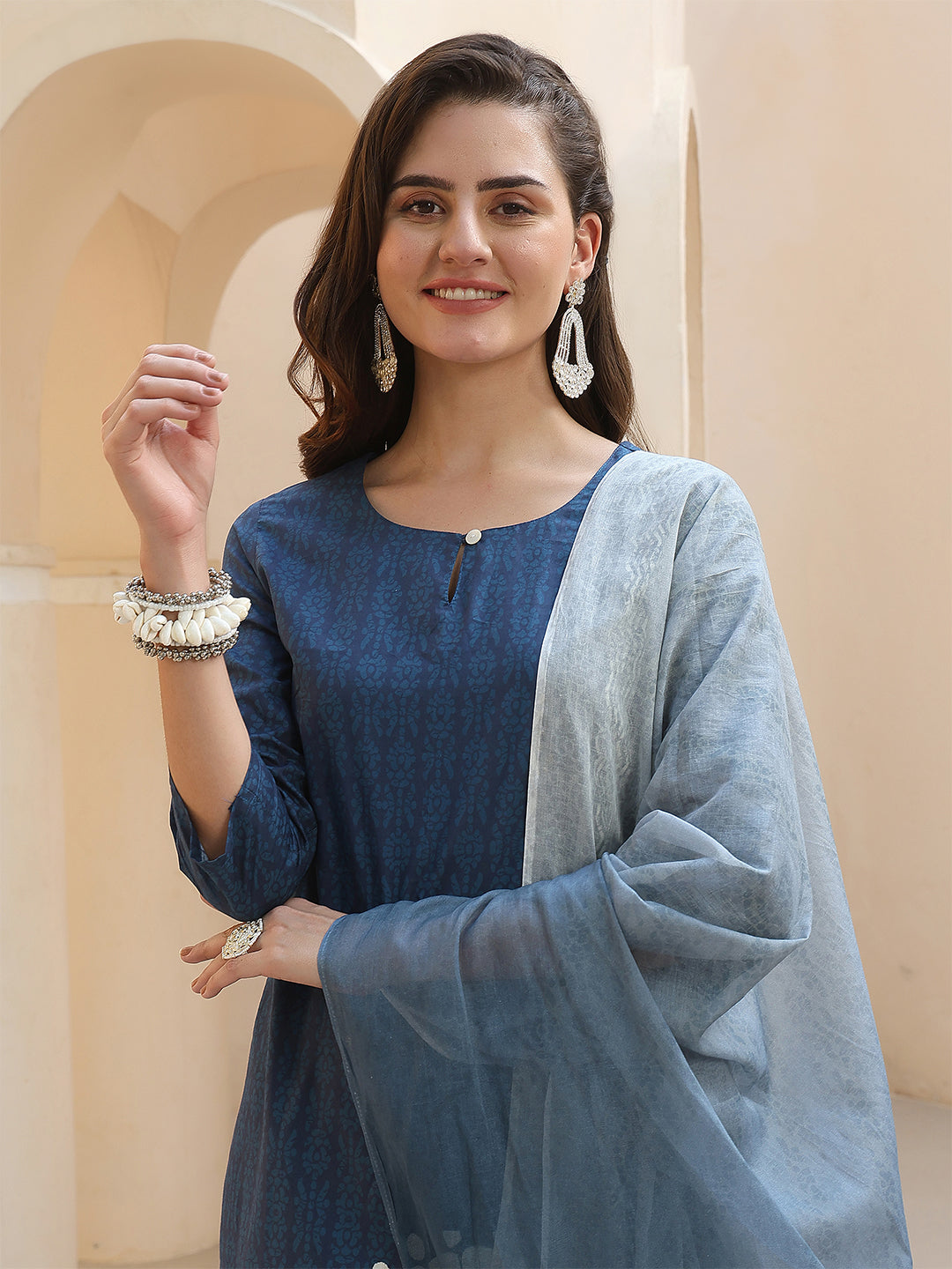Indigo Radiance – Pure Cotton Digital Print Suit Set