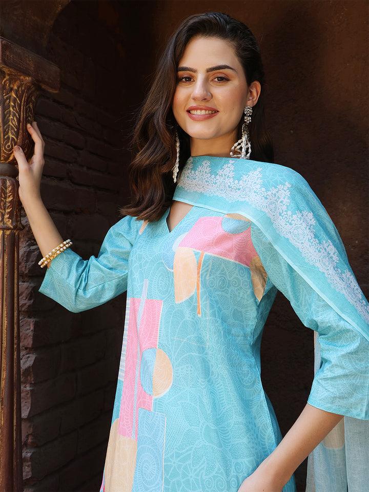 Aqua Blossom Straight Suit Set