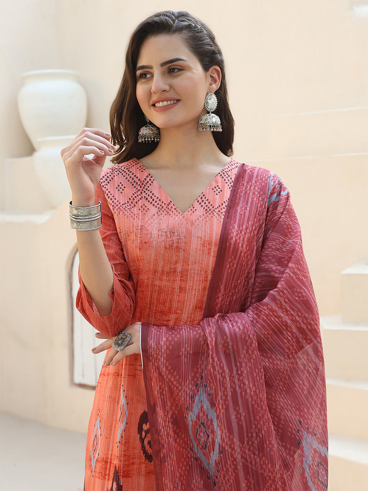 Sunset Radiance – Orange Cotton Straight Suit Set