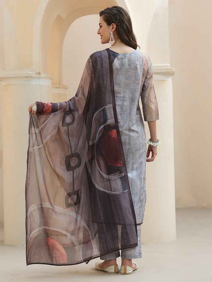 Mocha Abstract Charm – Pure Cotton Digital Print Suit Set