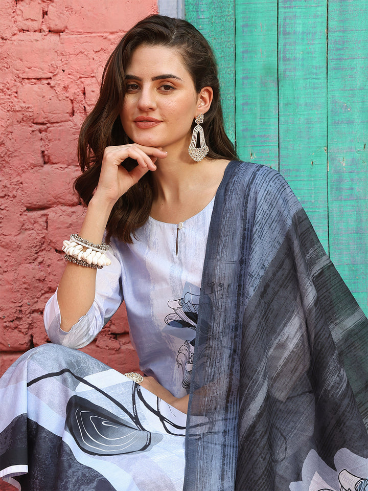 Monochrome Muse – Pure Cotton Digital Print Suit Set