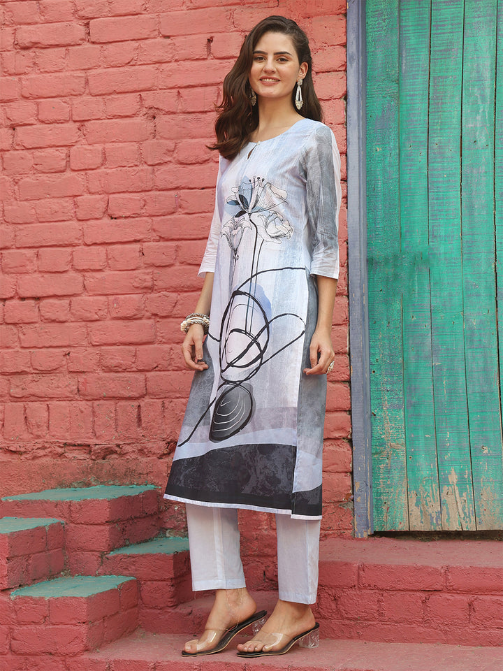 Monochrome Muse – Pure Cotton Digital Print Suit Set