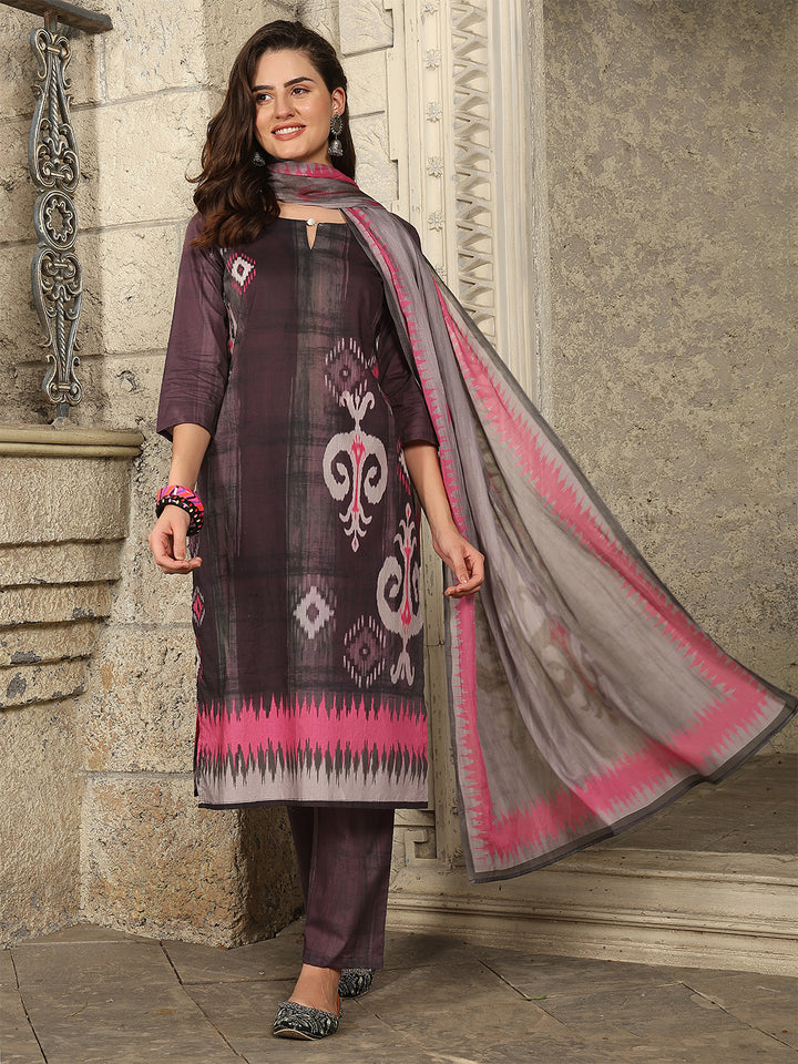 Charcoal Rose Ikat Suit Set