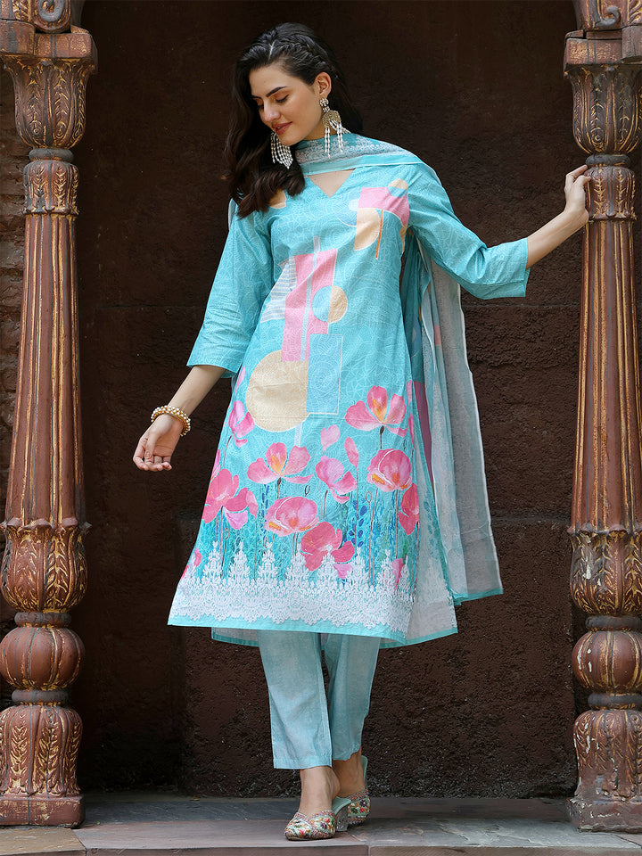 Aqua Blossom Straight Suit Set