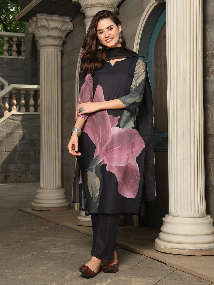 Midnight Petal Straight Suit Set