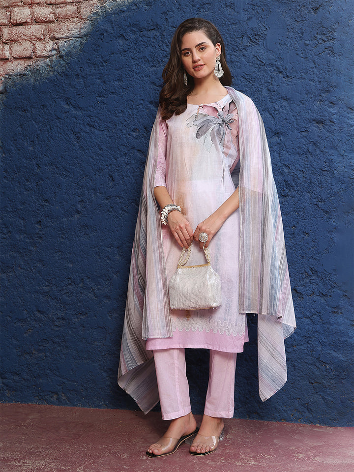 Whisper Petals – Powder Pink Cotton Suit Set