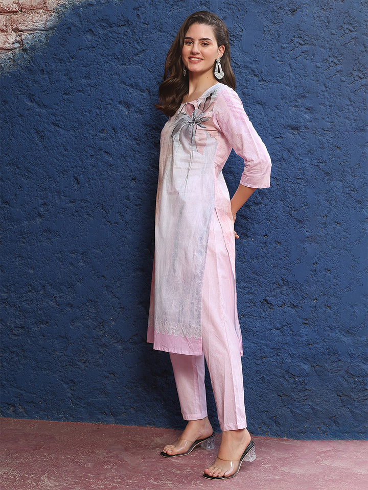 Whisper Petals – Powder Pink Cotton Suit Set