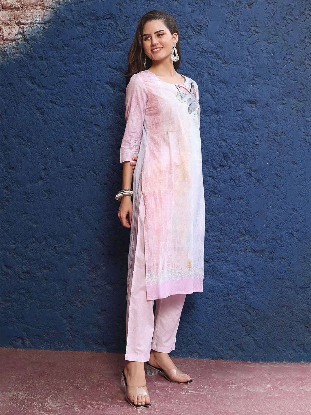 Whisper Petals – Powder Pink Cotton Suit Set