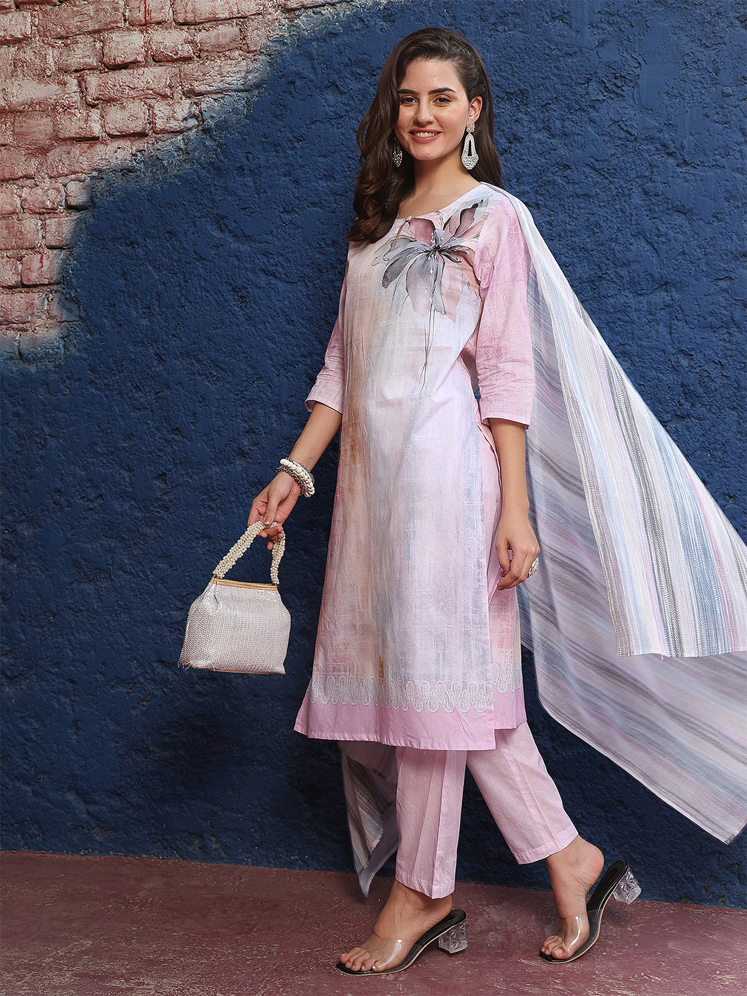 Whisper Petals – Powder Pink Cotton Suit Set