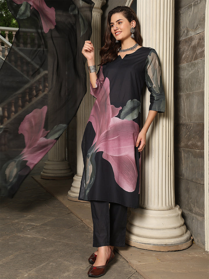 Midnight Petal Straight Suit Set