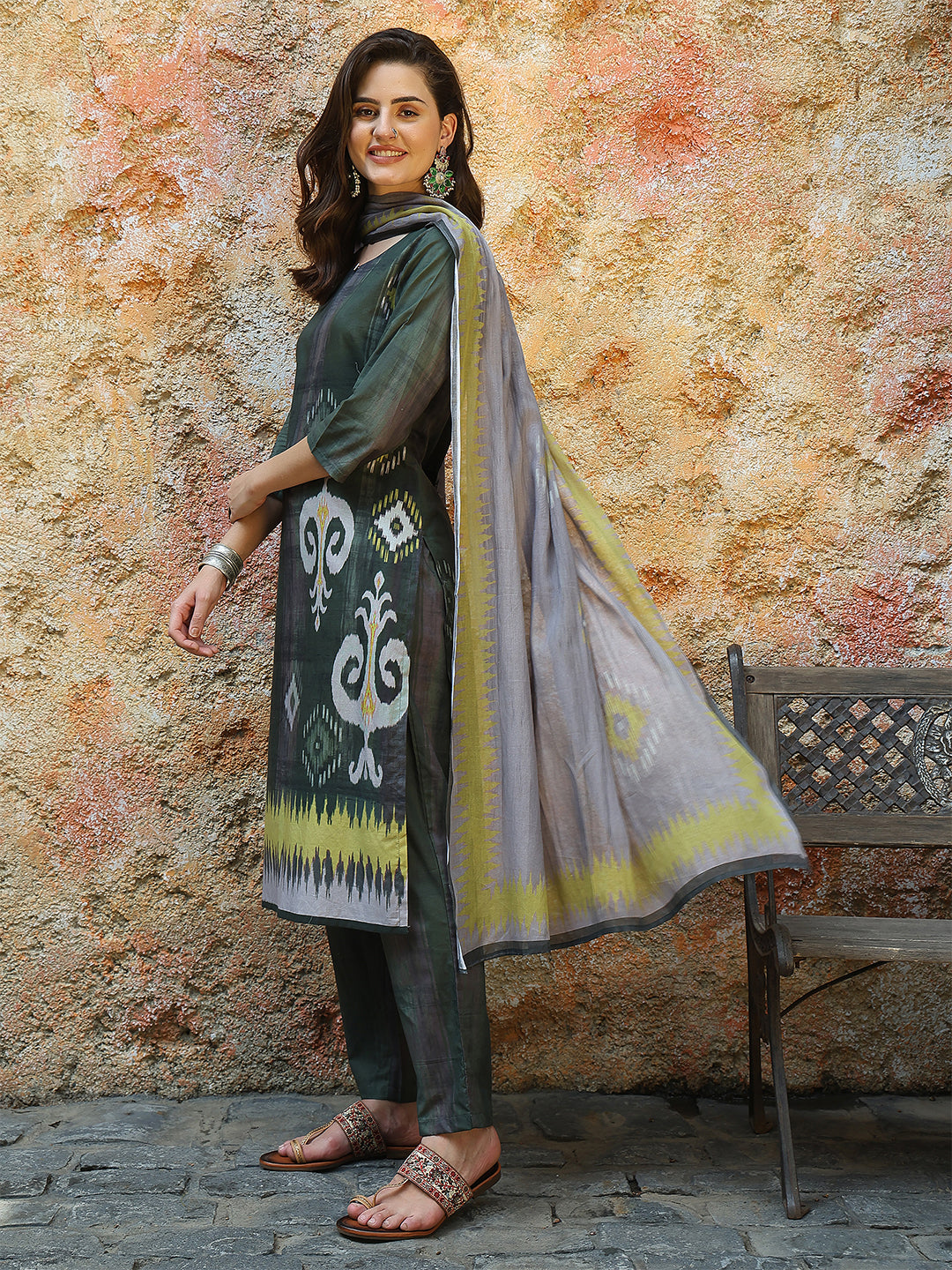 Forest Glow Ikat Suit Set