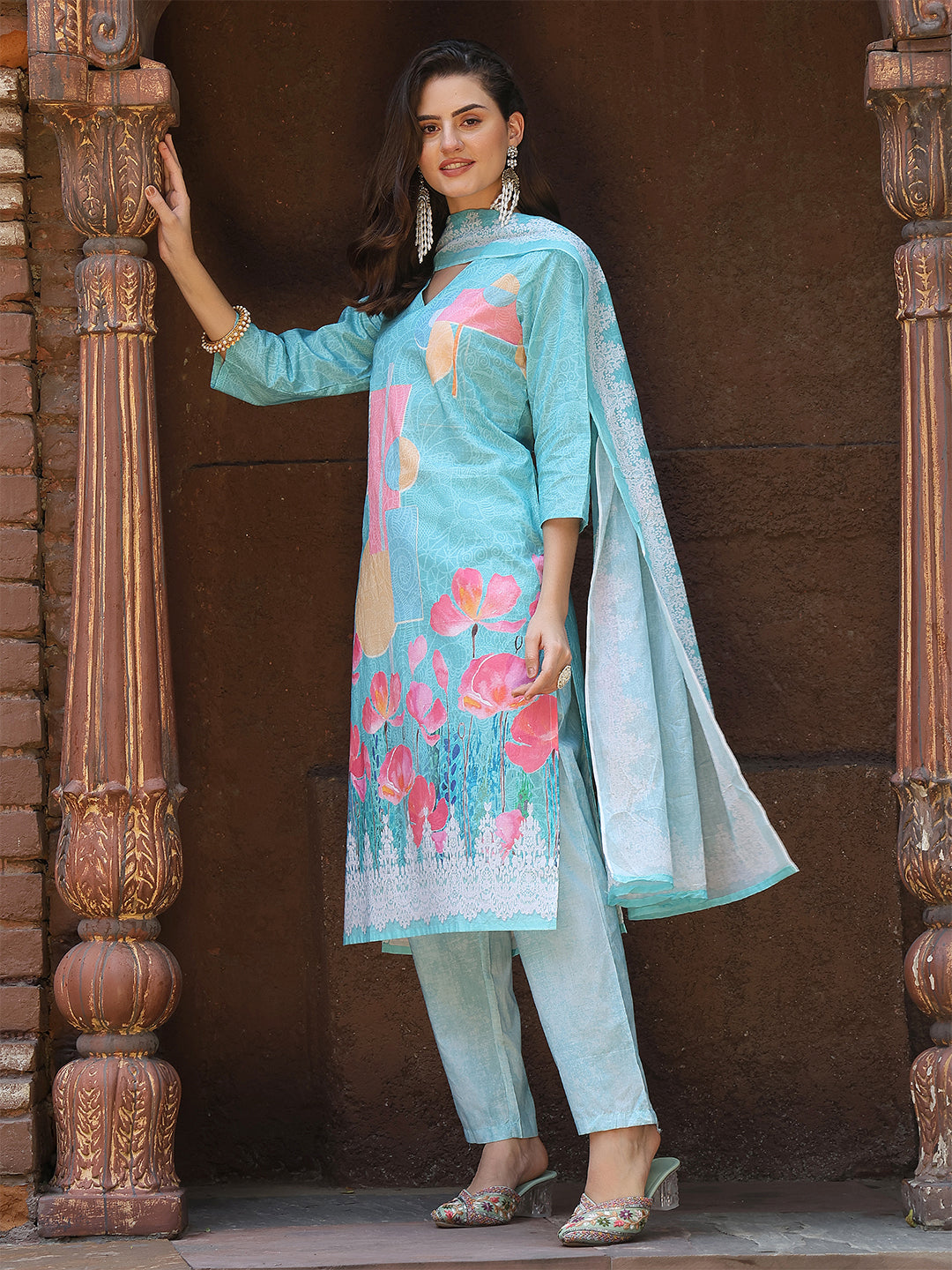 Aqua Blossom Straight Suit Set