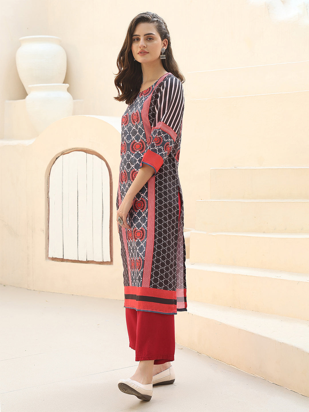 Charcoal Rose Ikat Suit Set