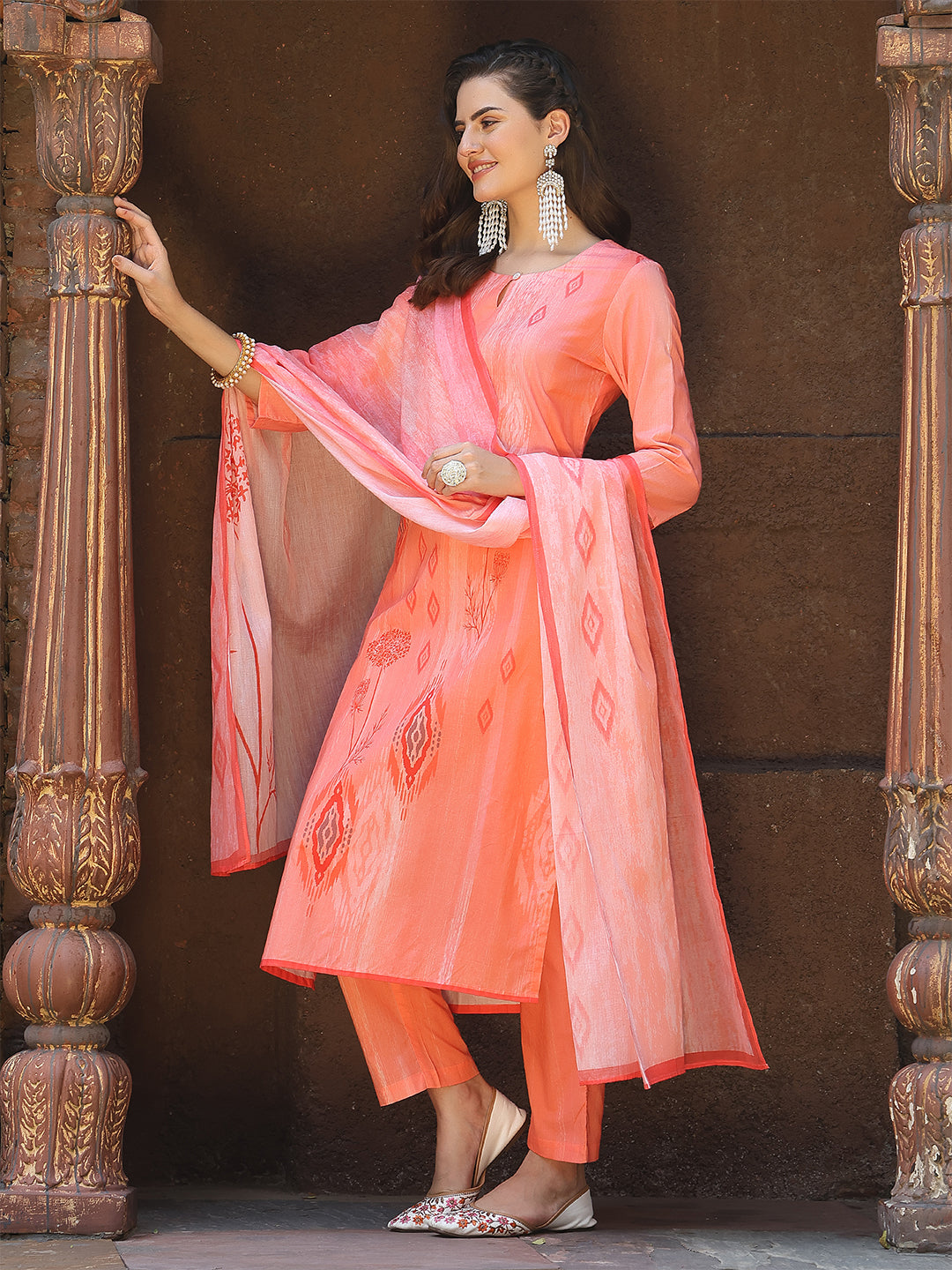 Coral Ikat Charm Suit Set