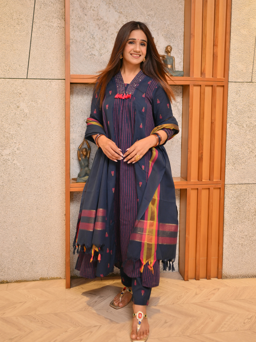 Indrani - Deep Blue Handloom suit set