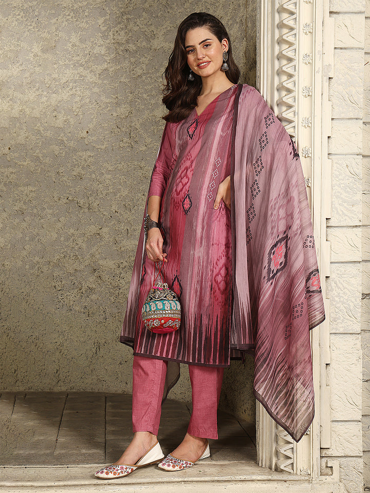 Mauve Ikat Elegance Suit Set