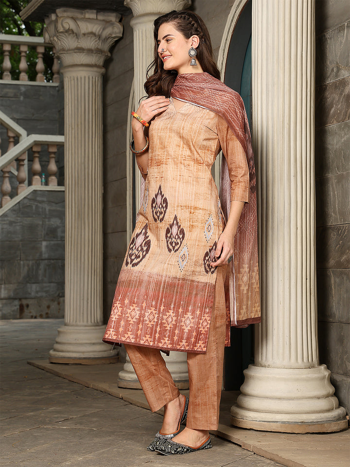 Amber Ikat Elegance – Cotton Straight Suit Set